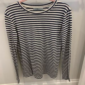 Navy and White Striped Long Sleeve TShirt, Vince.